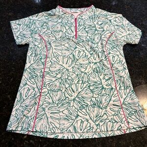 Lady Hagen Women’s Tropical Palm Polo Athletic Top Golf Shirt 1/4 Zip Size M